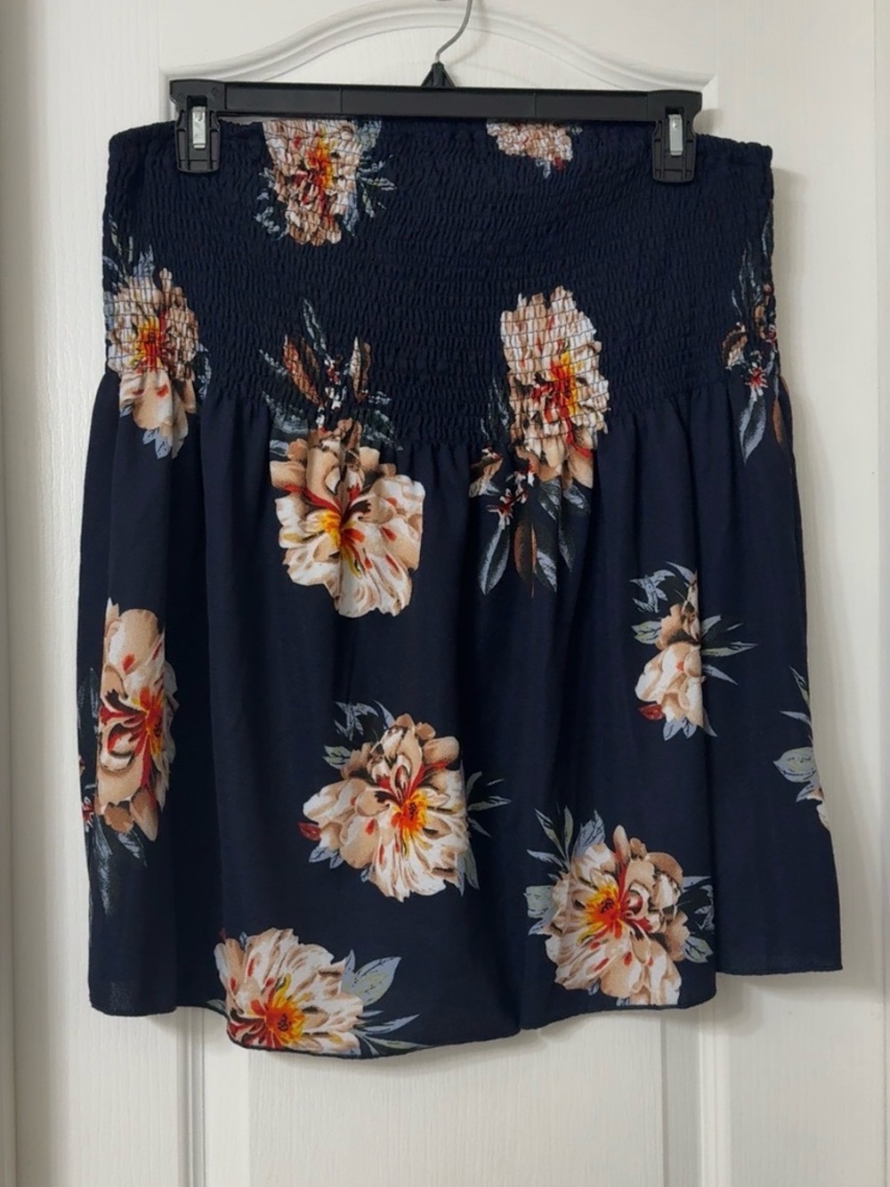 Shein Curve navy blue floral smocked strapless peplum tube top Size 2XL